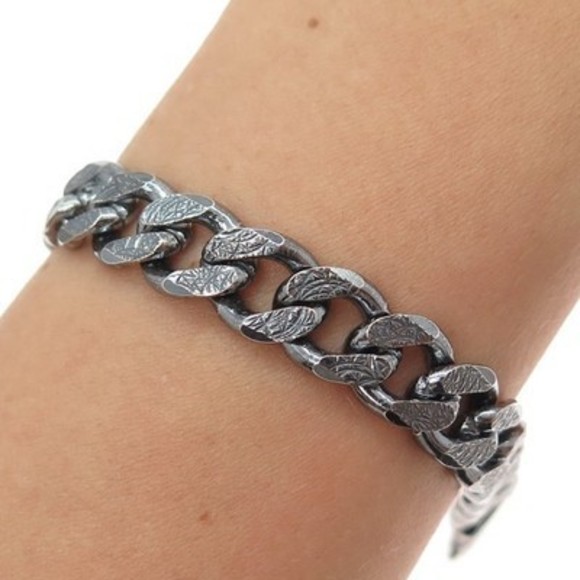925 Sterling Silver Vintage Italy Modernist Cuban Link Oxidized
